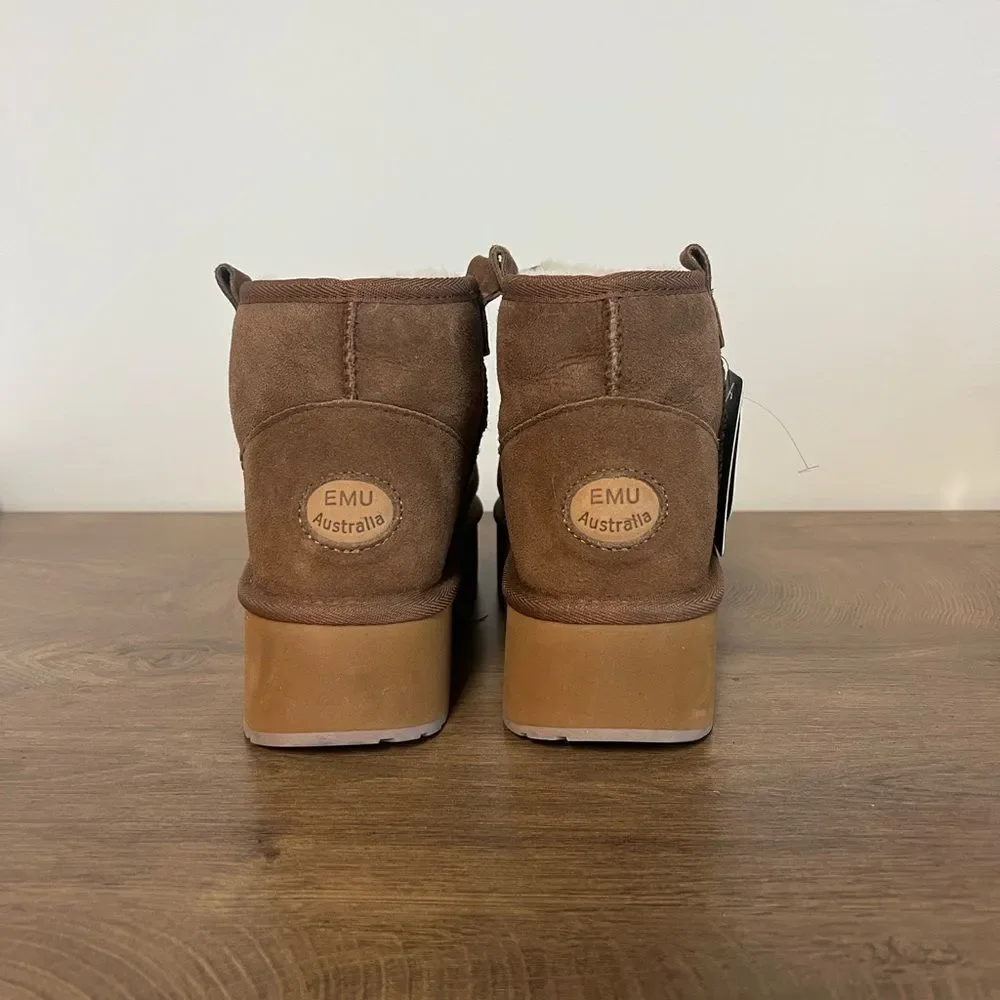 Emu Australia Stinger Micro Flatform Sheepskin Booties Slipper Boots Brown 9